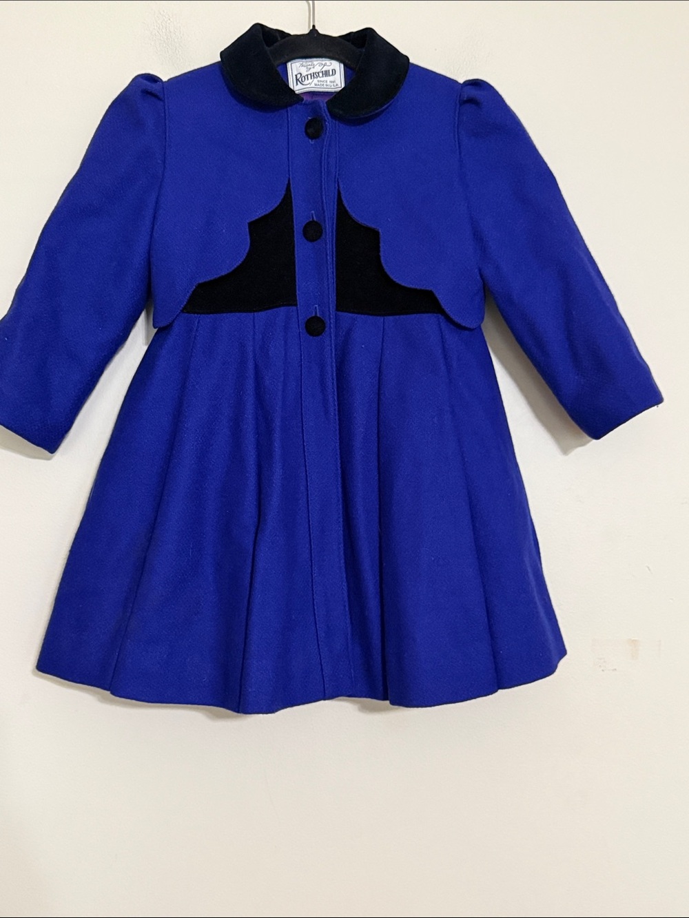 Vintage Rothschild Cobalt Blue Coat Black Velvet Trim girls 5 winter wool y2k